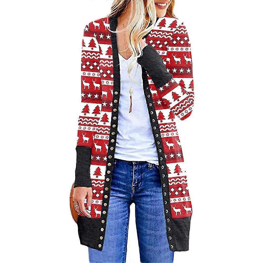 Jul kofta kvinnor långärmad Xmas Jumper Casual Öppen frontrock