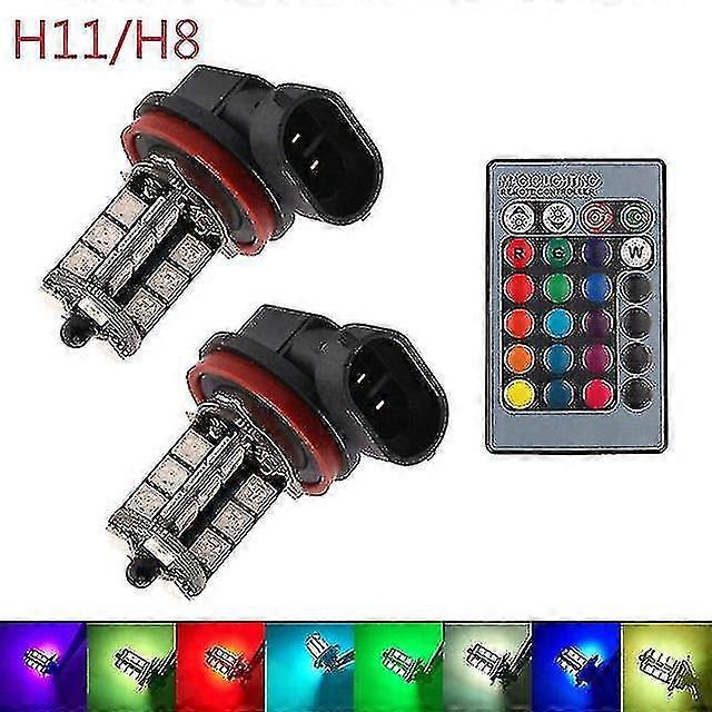 A-2 Pcs 9006 H4 Hb4 H7 H8 H9 H11 Universal Auto Rgb Atmosphere Lamp 5050 Led Lights Car Products Accessories With Remote Control