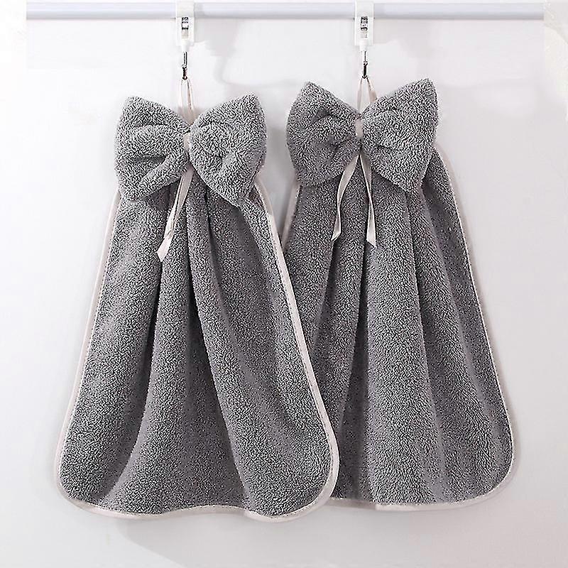2pcs Hand Towels With Hanging Loop For Bathroom And Kitchen
