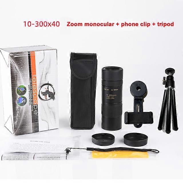 10-300X40 HD Zoom Monocular Portable Telescope Mobile Telephoto Lens w/Tripod for Outdoor Camping Bird Watching Traveling