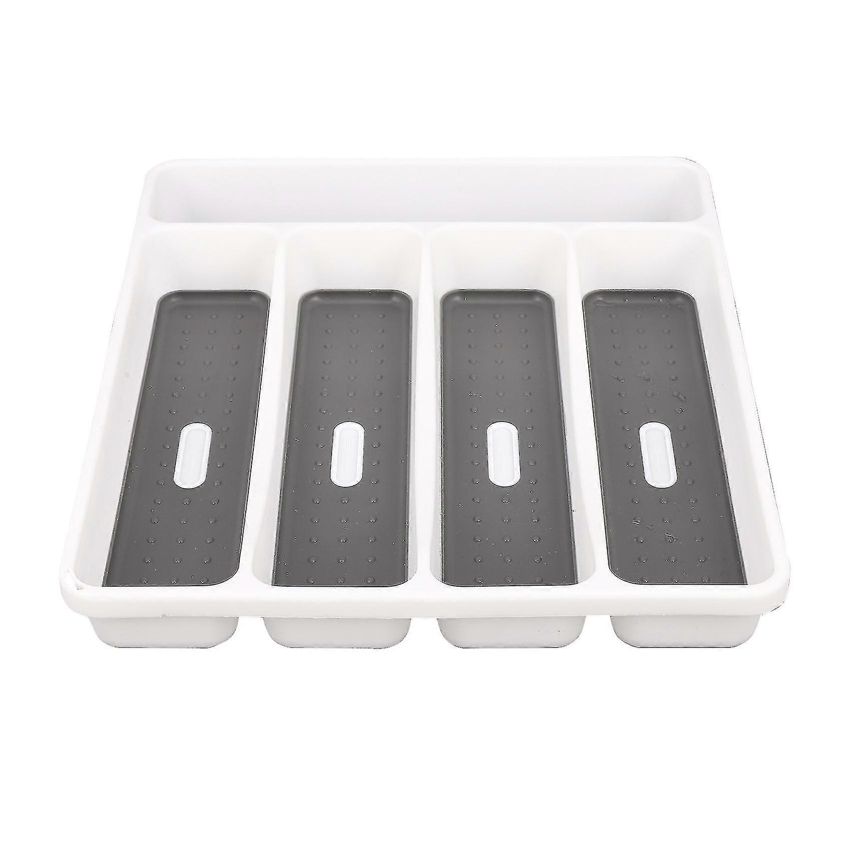 Gray Silverware Tray Fork Collection Container 5 Compartments Soft-grip Lining Plastic Cutlery Sto Banmo