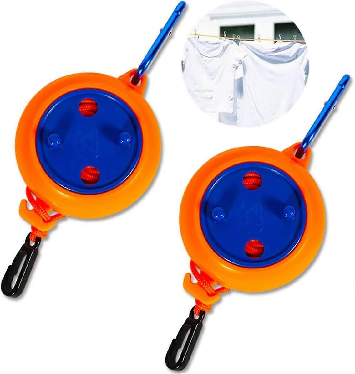 Retractable Clothesline, 2 Pieces Travel Camping Drying Lines 8M Adjustable Clothesline with Hanging Loop for Balcony Garden Indoor Outdoor - Orange