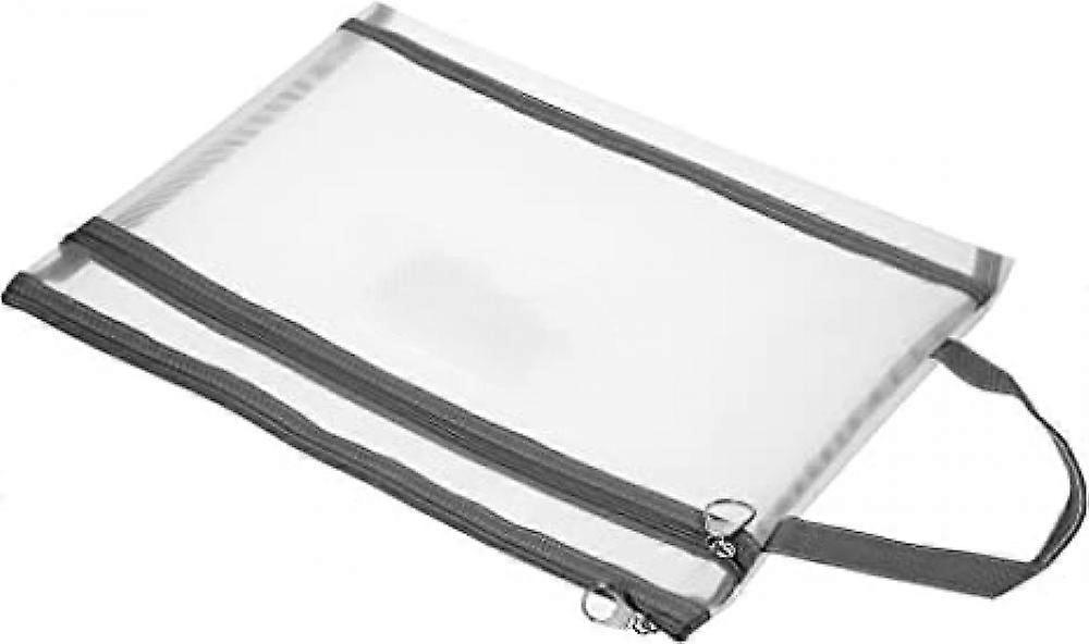 Nylon Document Pouch, A4 Mesh Clear Zip Files Handle Bag with Name Tag for Office Business, Gray