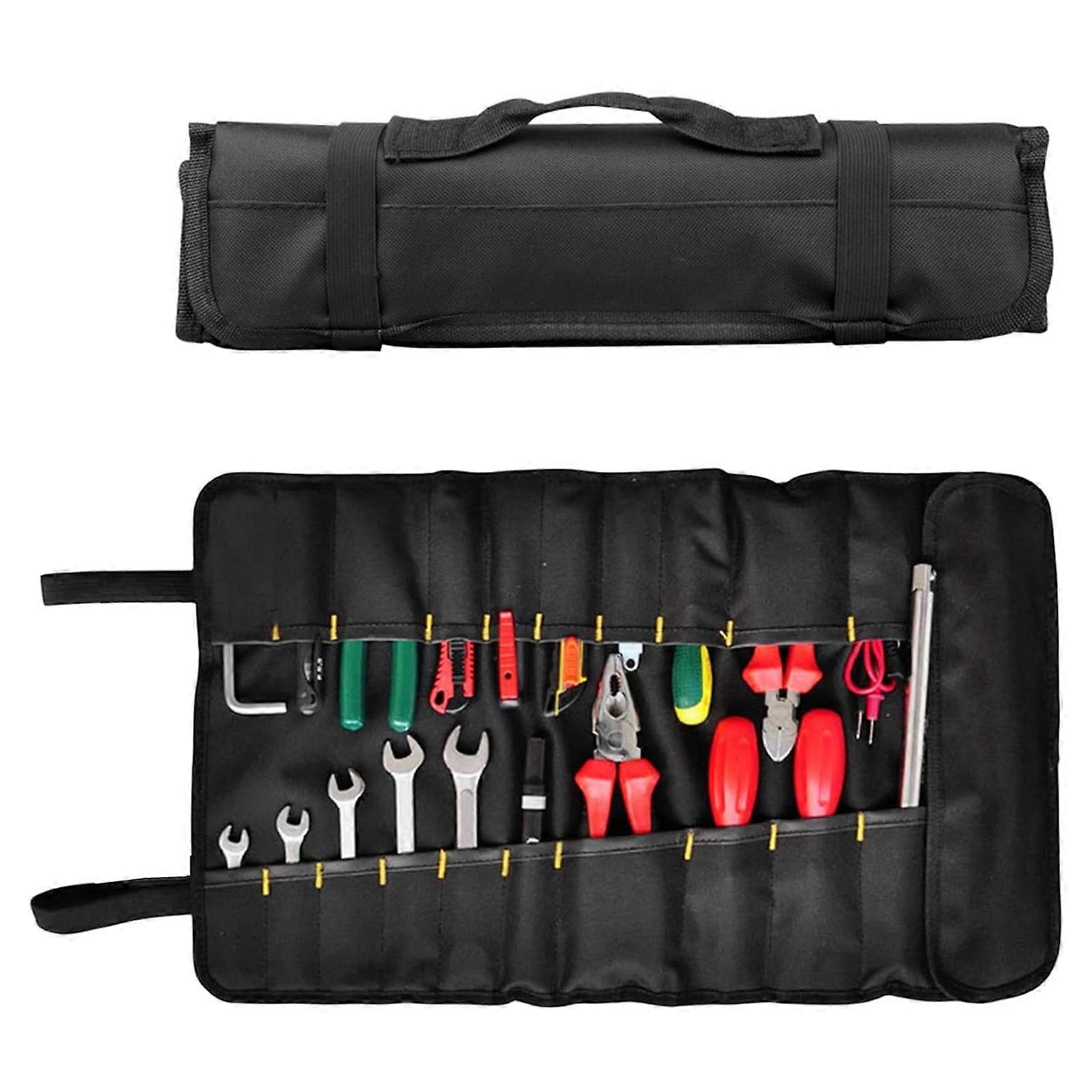 Tool Roll Bag Portable Canvas Waterproof Multifunctional Tool Organization Roll Bag for Woodworking Black