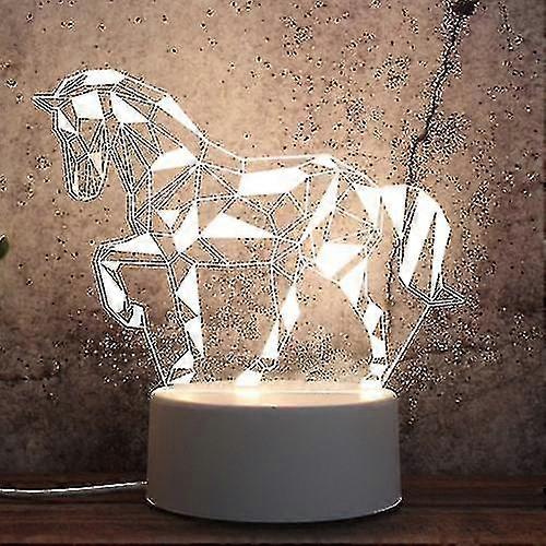 White Base Creative 3d Tricolor Led Decorative Night Light, Geometric Horse