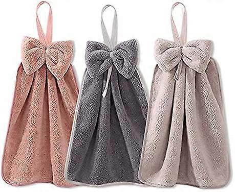 3 Pcs Bow Hand Towels with Hanging Loop (3 Colors)
