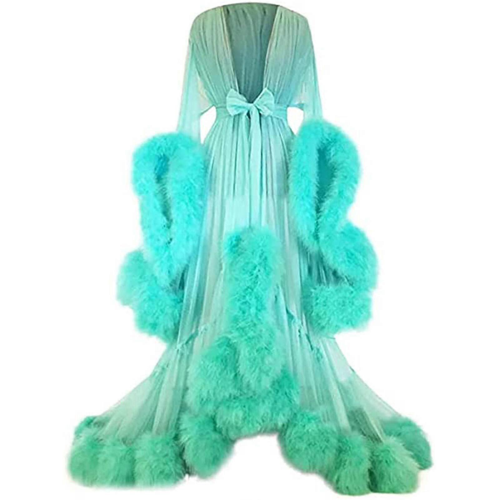 Frauen Trailing Langkleid Feder ausgestellte Ärmel Kleid perfekt für Junggesellinnenabschiede