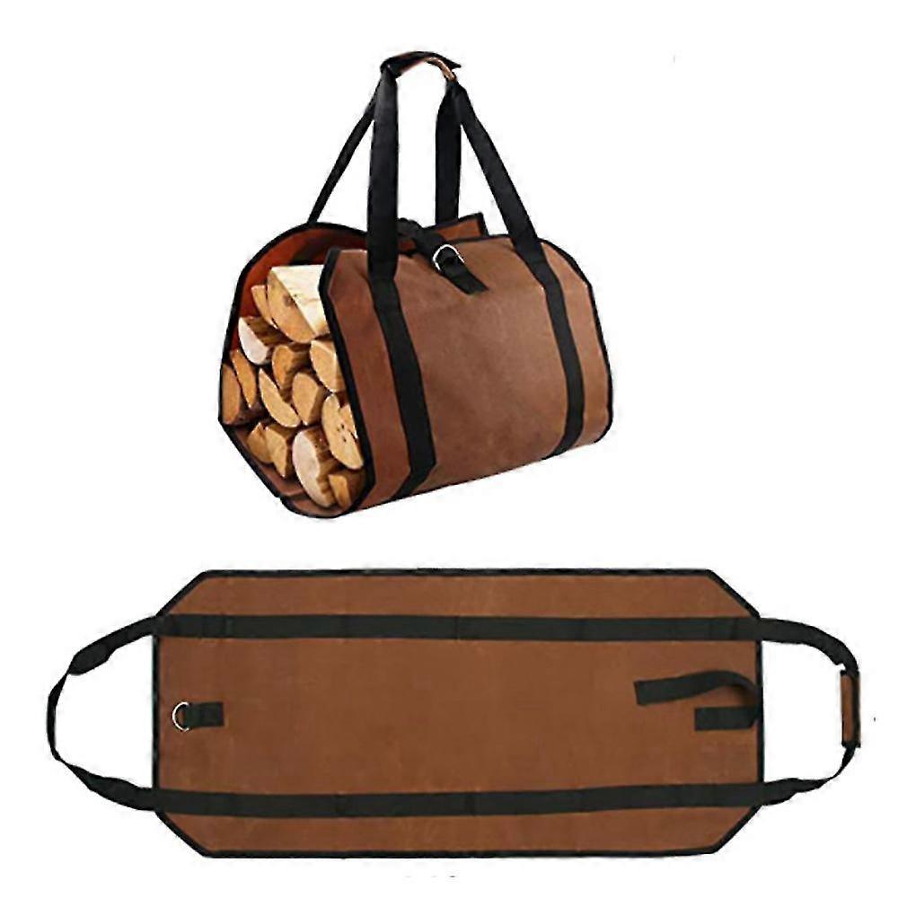 Firewood Log Carrier Bag Waxed Canvas Log Tote Bag For Indoor Fireplace Log Holders with Handle