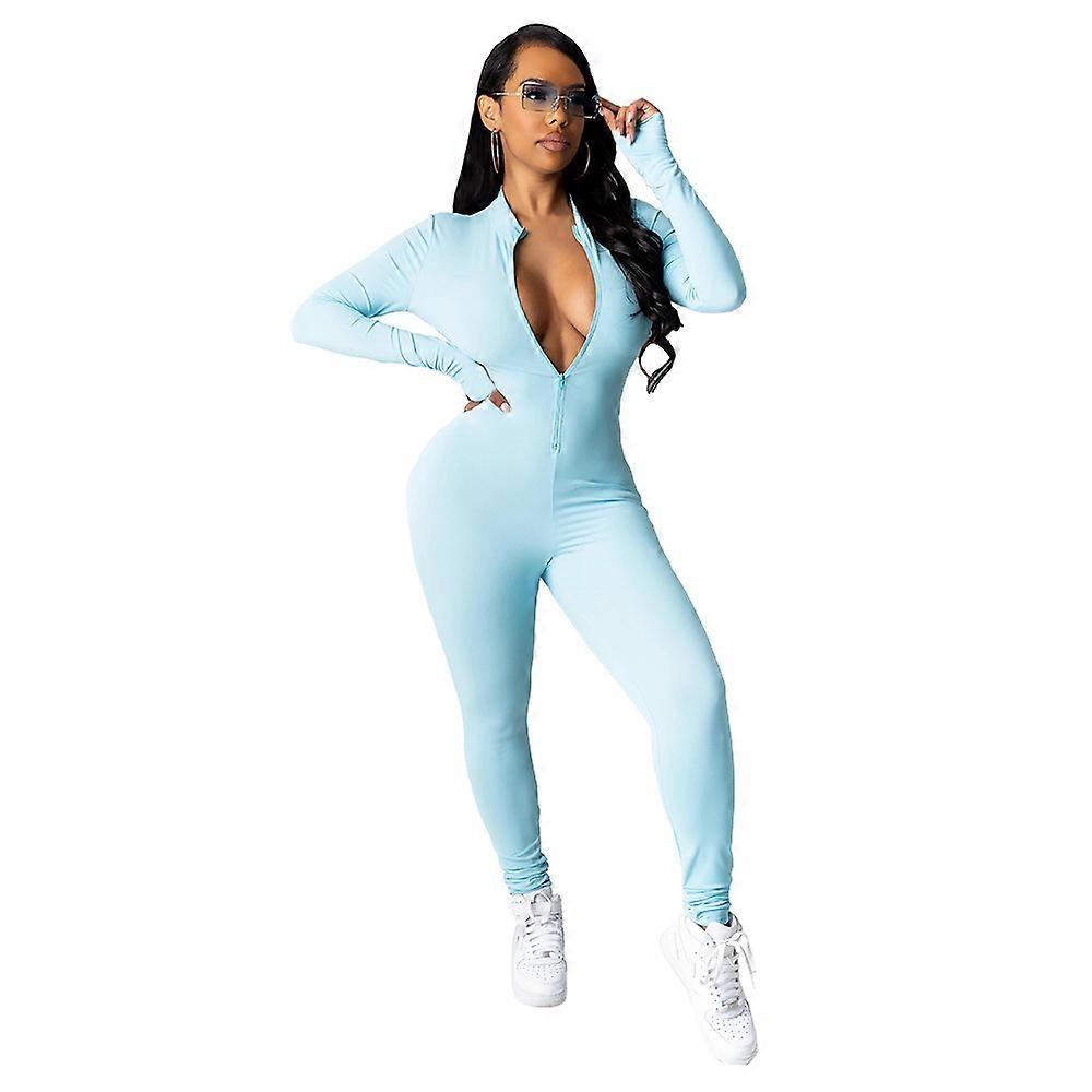 Women's Soft Short Sleeves Zip Up One Piece Bodycon Jumpsuits Playsuits