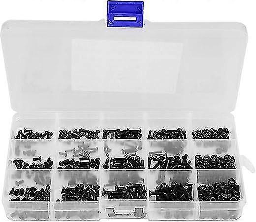 480-pack M2 M2.5 M3 svart kolstål hexmutter combo kit