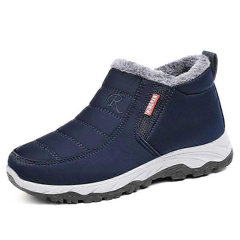 Mens Plush Lining Snow Boots Anti-Slip Walking Ankle Boot Round Toe Casual Comfort Shoe