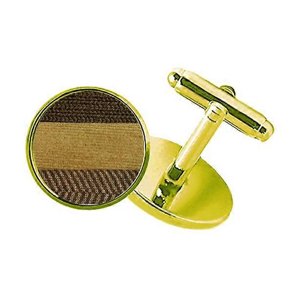 ファブリック亜麻トリプルバーブラウンスタッズビジネスメタルカフリンクスゴールデン