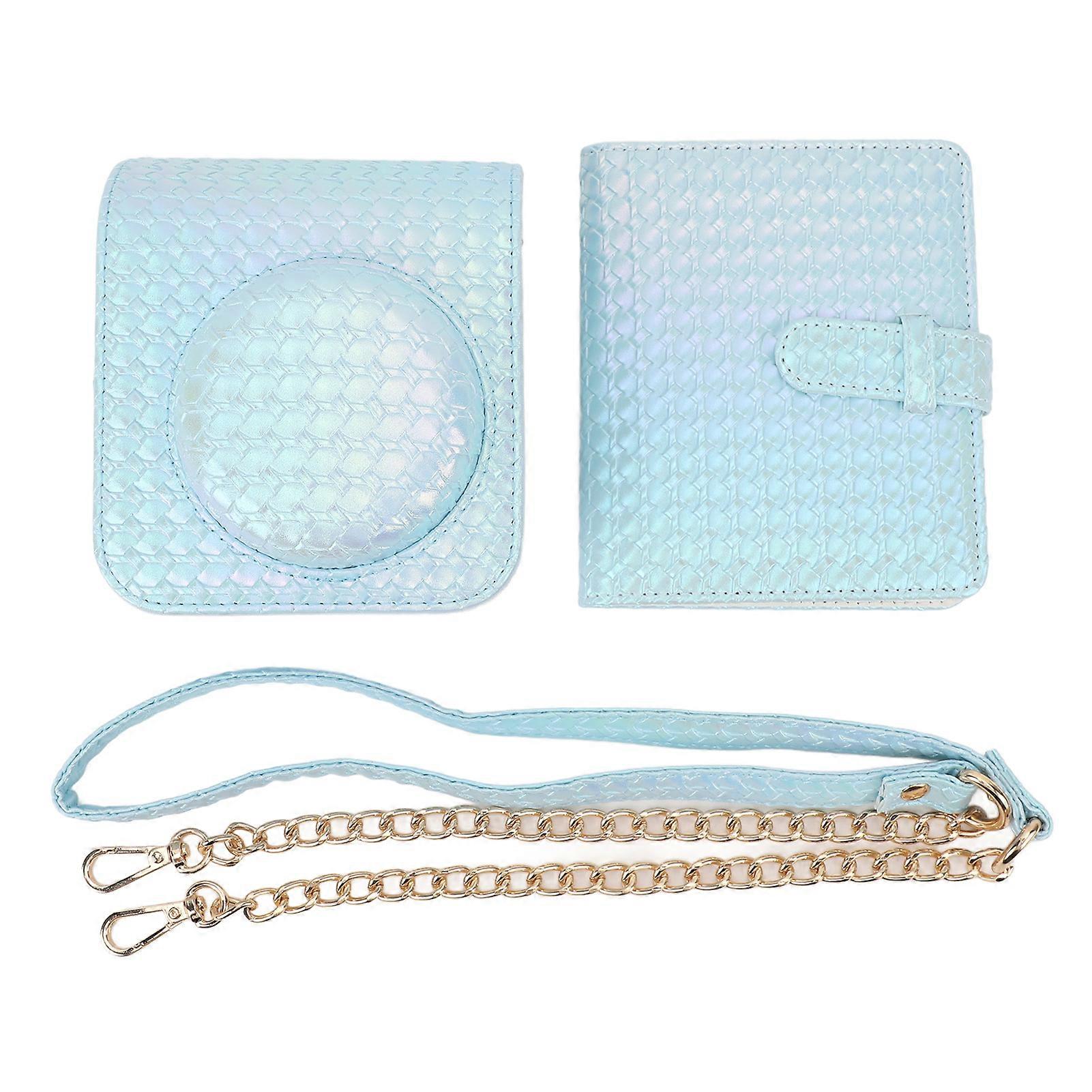 Instant Camera Protective Case PU Leather Removable Top Cover with Adjustable Detachable Shoulder Strap Photo Album Camera Carry Bag for Mini 12 Blue