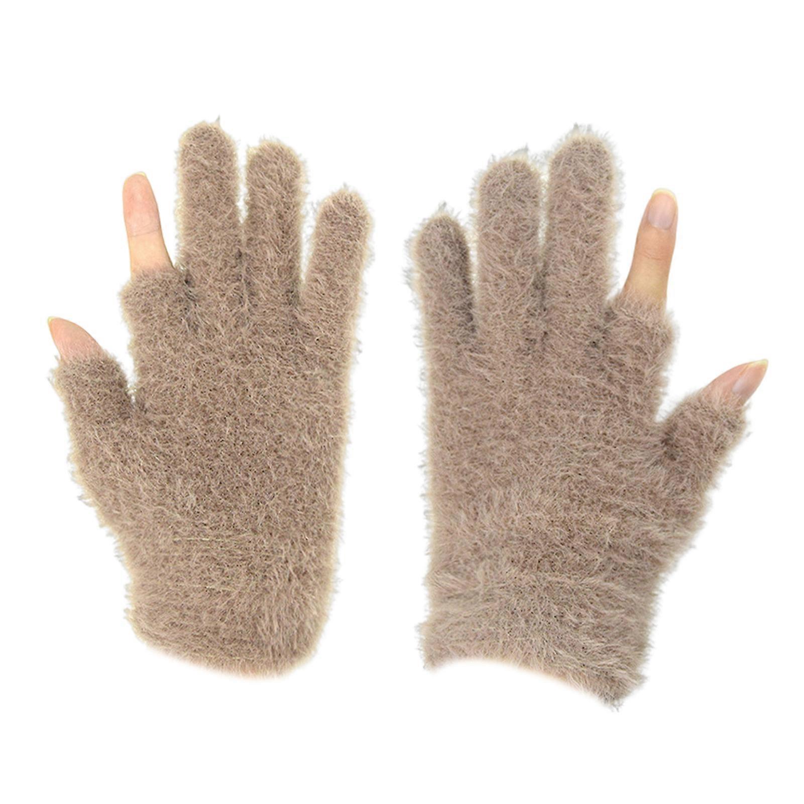 Winter Gloves Thermal Cold Resistance Plush Gloves Knitted Imitation Mink Fur Gloves with Half Finger Design for Autumn Winter Home Outdoor