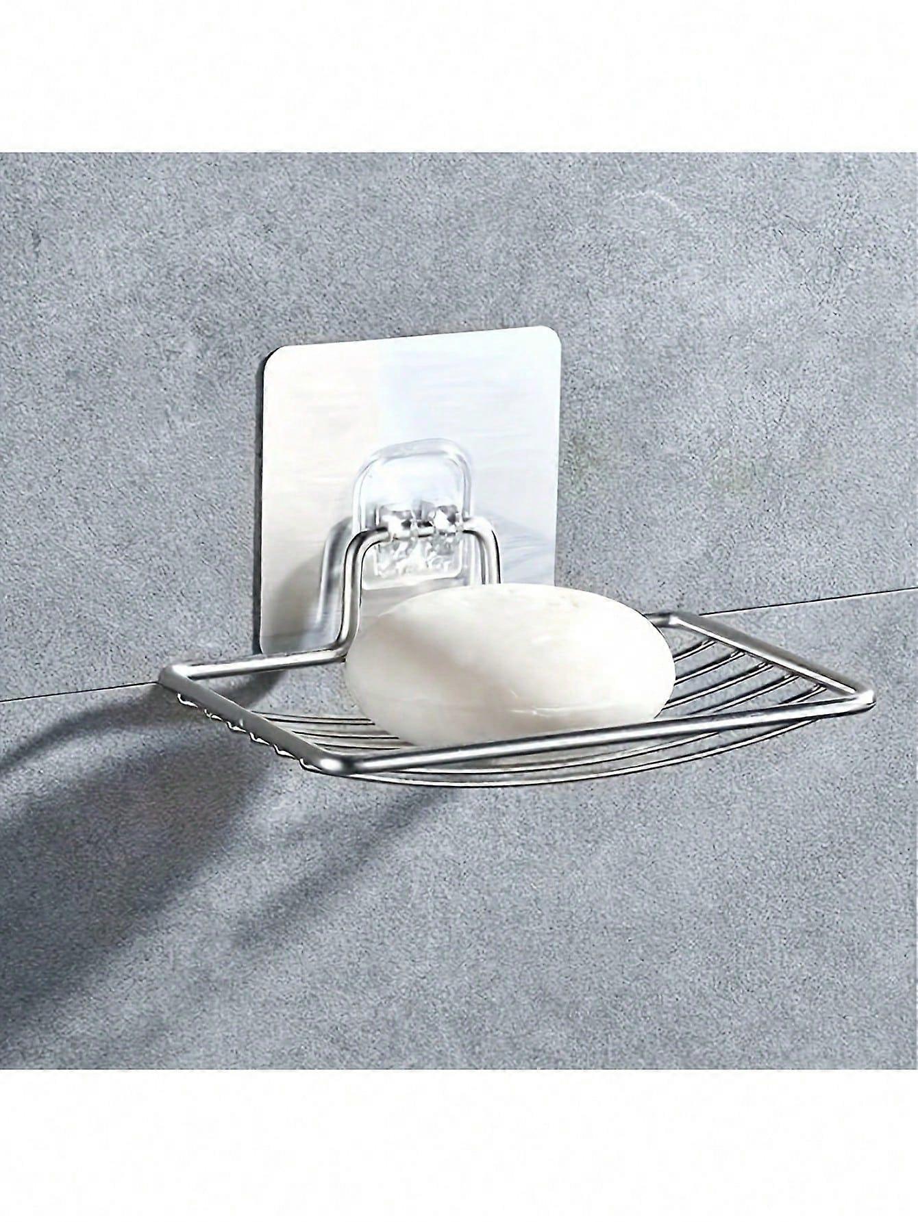 1pc Wall Mounted Soap Holder, Stainless Steel Soap Rack, Punch-Free Drain Soap Tray, Simple Soap Storage Rack For Home Bathroom, Bathroom Accessories