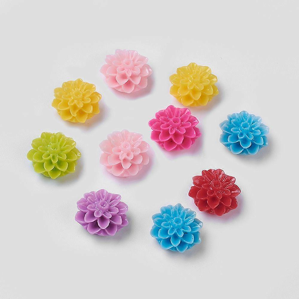 Resin Cabochons Flower Mixed Color 15mm in diameter 8mm thick