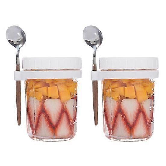 2 Pcs 350ML Oatmeal Cup Glass Overnight Oats Containers Airtight Breakfast Meal Prep Glass Container Yogurt Salad Cereal Fruit Jar with Lids