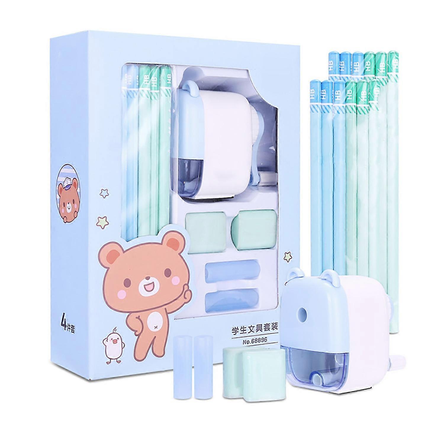 Cute Student Stationery Set with Pencils Pencil Sharpener Eraser Cartoon Stationery Set for School B