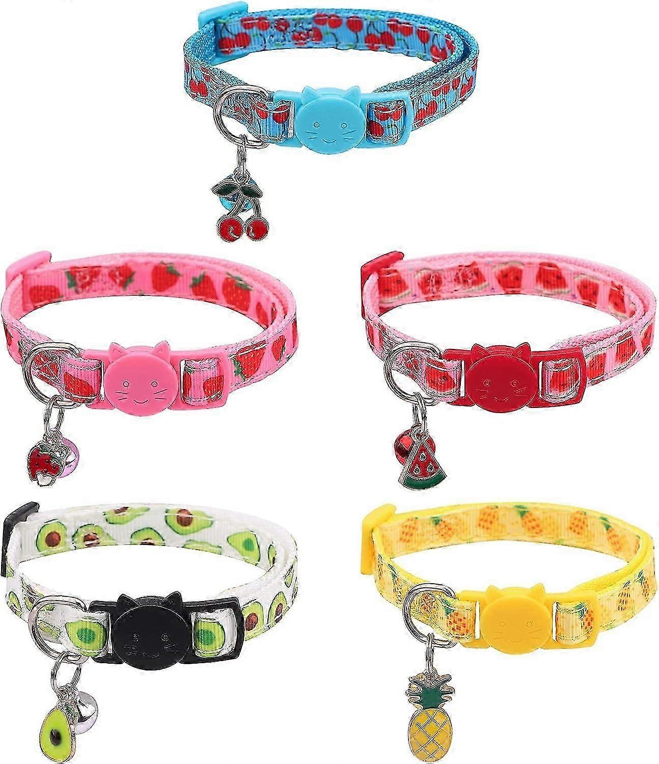 5 Adjustable Cat Collar 18-30cm Kitten Collar with Bell Quick Release Buckle Summer Fruit Style Small Animal Collar