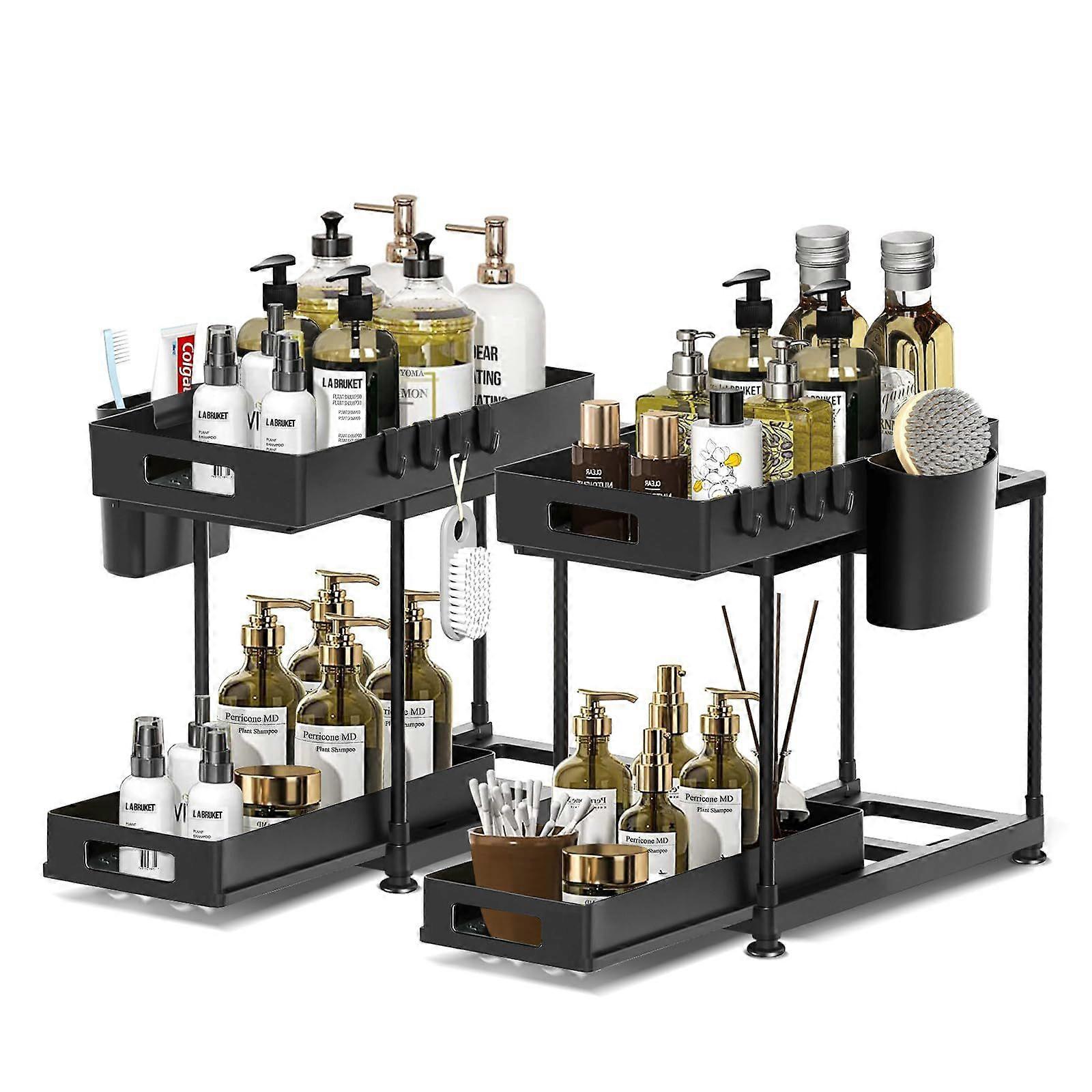 Double Layer Sink Pull Out Shelf Kitchen Organizer Black