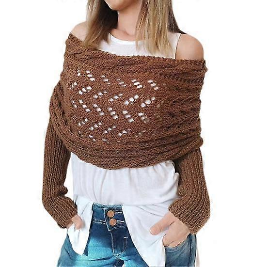 Knitted Cable Wrap Scarf with Sleeves Soft Bohemian Style Shawl Scarf Hollow Crochet Pattern Cross Wrap Scarf Sweater Wrap