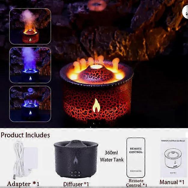 Volcano Fire Flame Air Humidifier Aroma Diffuser Essential Oil w Remote Control