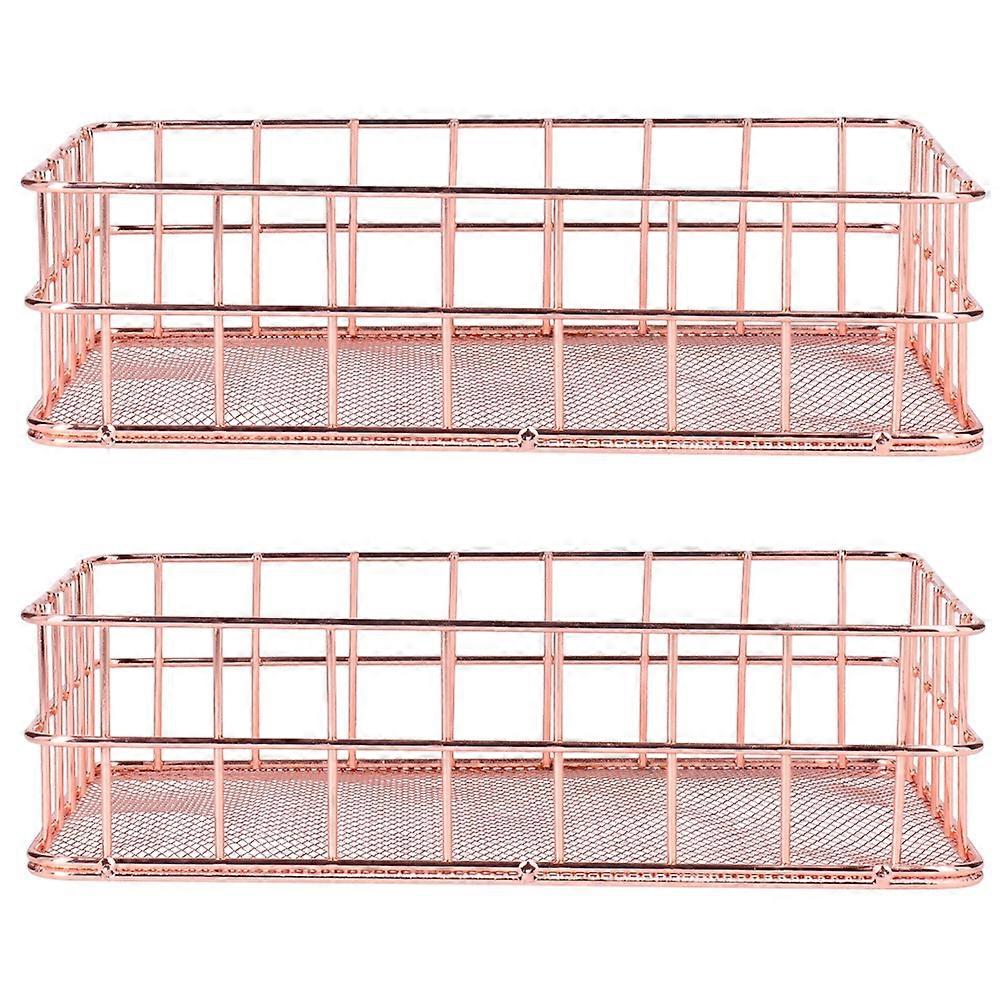 2Pcs Nordic Simple Wrought Iron Storage Basket Desktop Organizer Container,Rose Gold