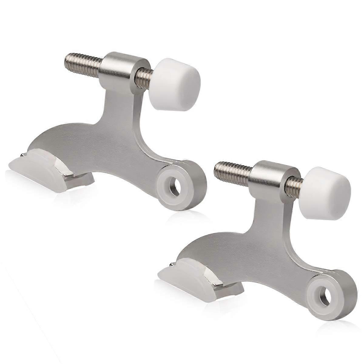 Hinge Pin Door Stopper 2 Pack - Adjustable with Brushed Satin Nickel Finish and Rubber Bumper Tips