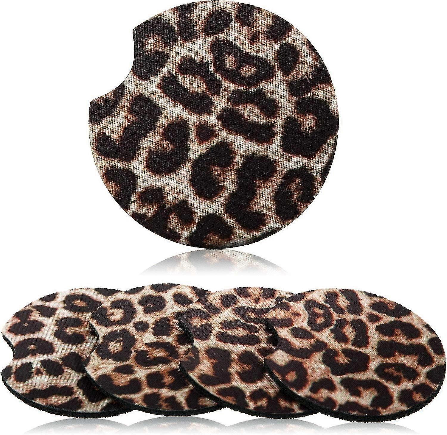 5pcs Leopard Print Car Coaster Rubber Coaster Absorbent Rubber Car Coaster