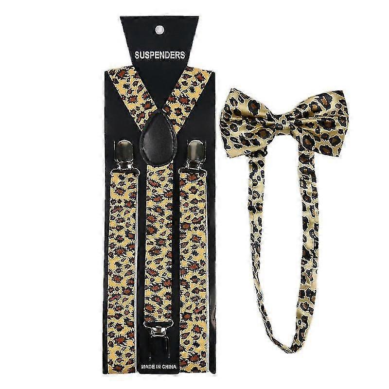 Unisex Leopard Print Suspender and Bow Tie Set