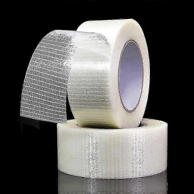 شريط خيوط شفاف ثنائي الاتجاه ، شريط تعبئة خيوط مقوى بالألياف ، شريط لاصق شديد التحمل ، 50 م × 50 مم (باك