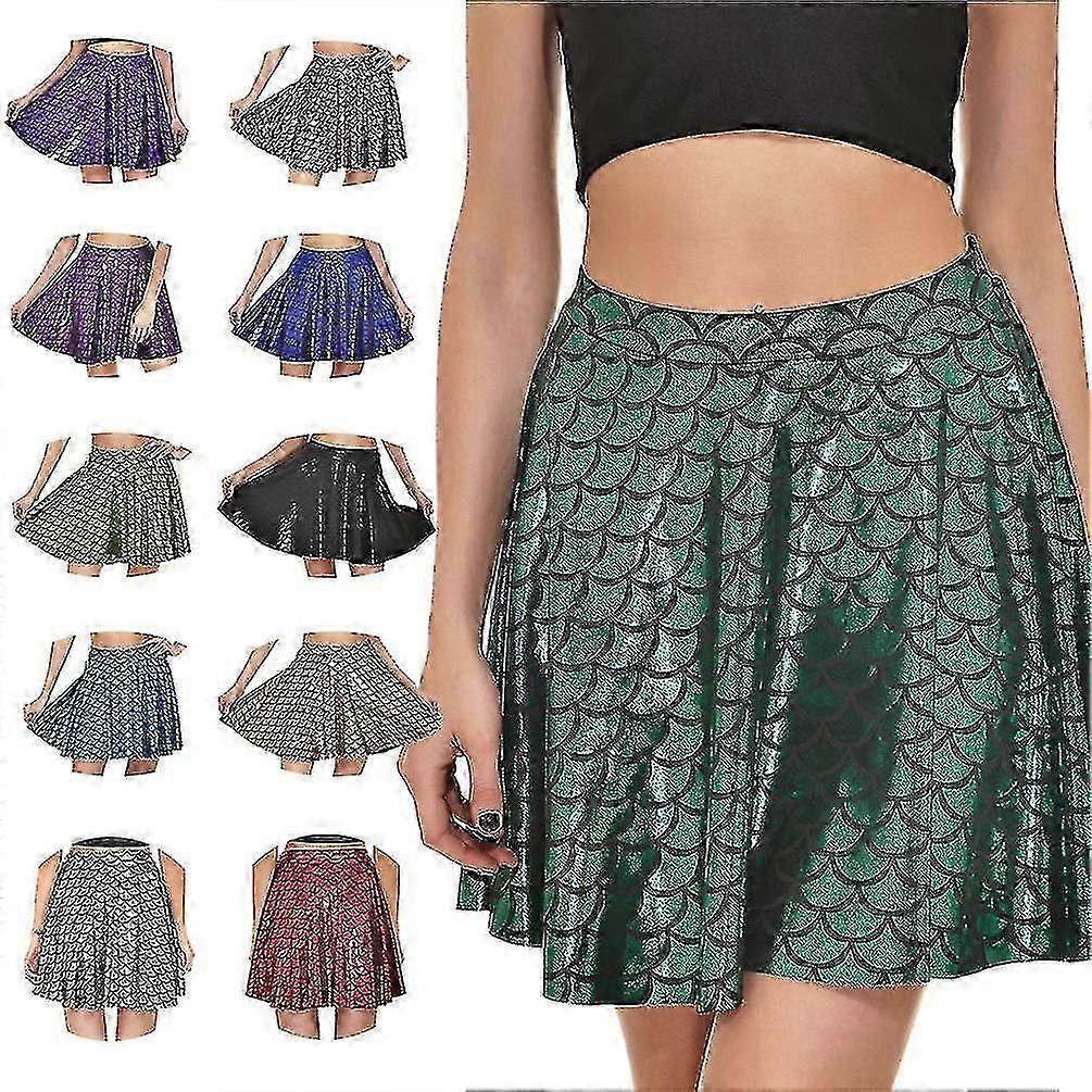 Sparkly Flared Pleated Mermaid Mini Skirt