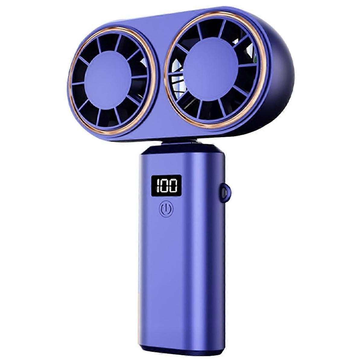 Portable Handheld Fan USB Charging Cooler Dual Fan Digital Display Rechargeable Battery Royal Blue