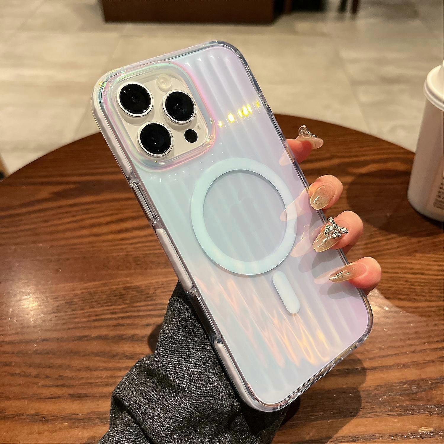 For iPhone 16 Pro Max Magnetic Case Dazzling Gradient Color PC + TPU Phone Back Cover Corrugated Des