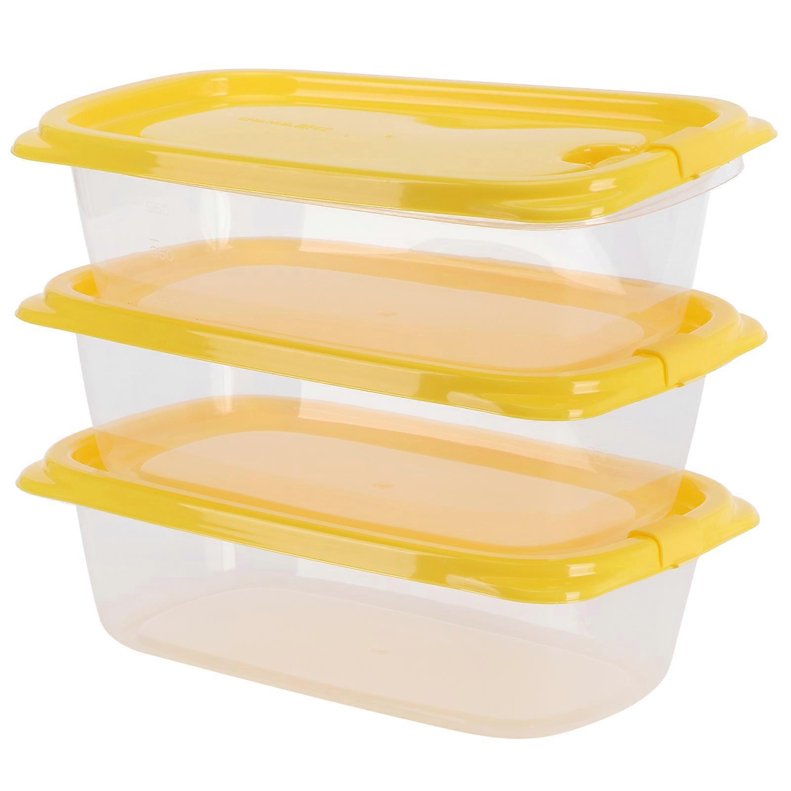 830ML Yellow Rectangular Food Storage Box Set of 3 with Lids and Airtight Sealing Function for Kitchen Organization