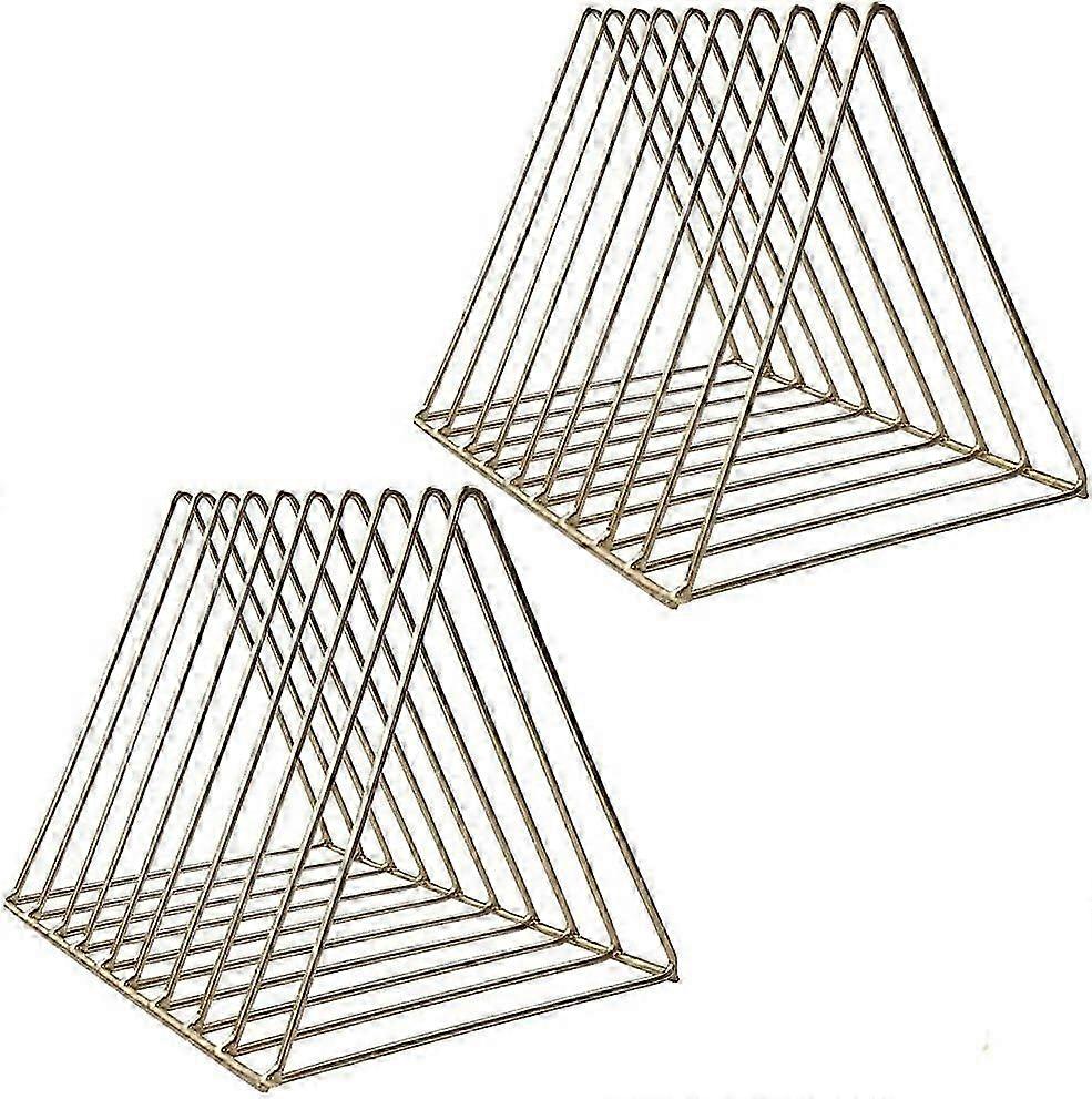 2 Pack Triangle Desktop Magazine File Holder Rack, Sturdy 9 Slot Iron Storage Book Sorter Organizer Bookshelf(Gold)
