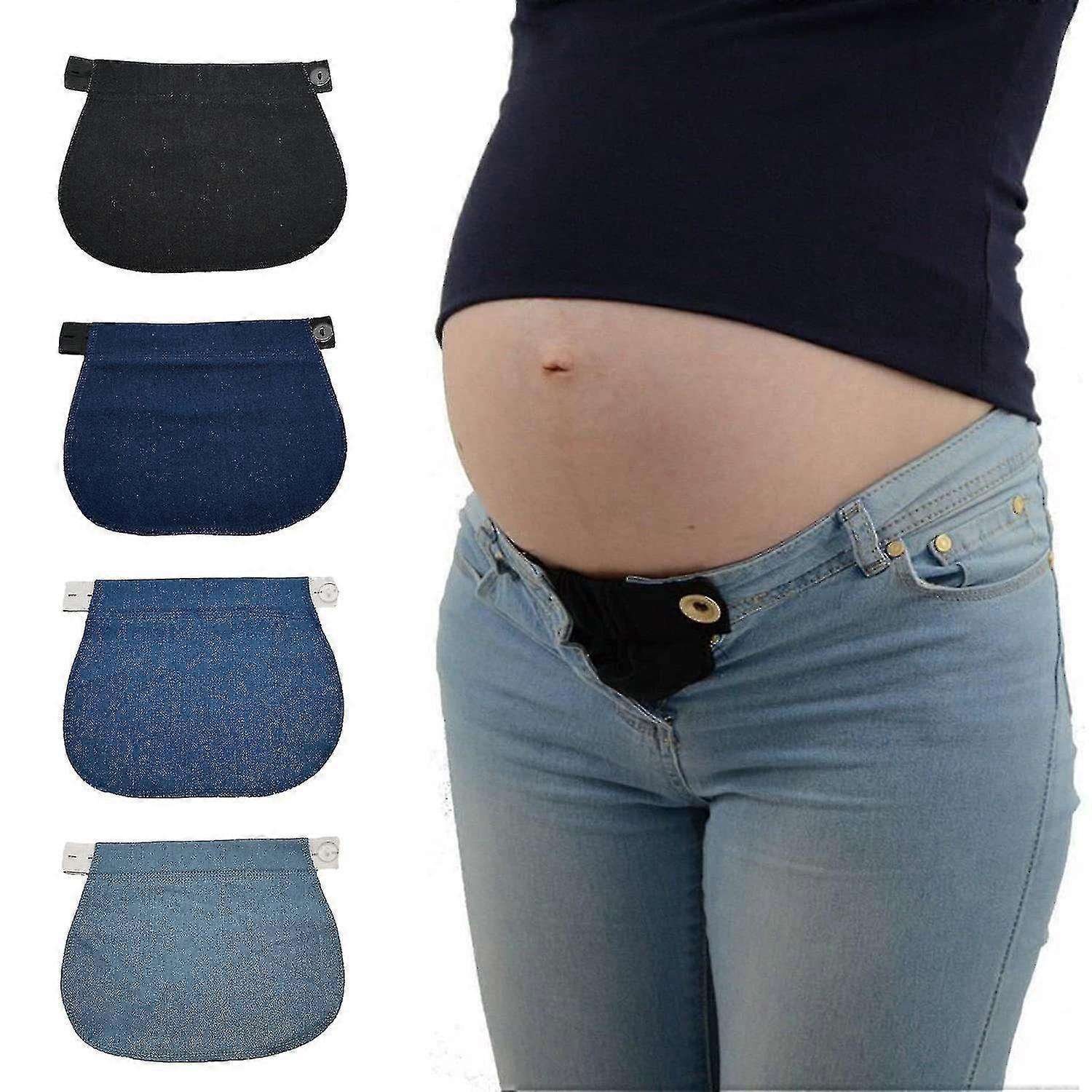 حزام دنيم 4 قطع ، حزام تمديد قابل للتعديل ، حزام تمديد سروال مرن للنساء الحوامل ، تمديد مرن