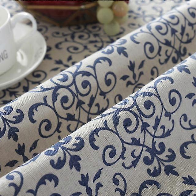 Retro Blue And White Porcelain Pattern Round Tablecloth With Stitching Lace Tassels Dining Table Cloth For Home Garden Tea