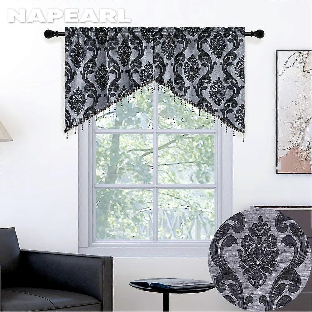 A Pair Classic Jacquard Beaded Valance Rod Pocket Floral Pattern Curtain Window Valance Curtain For Home Decor NAPEARL