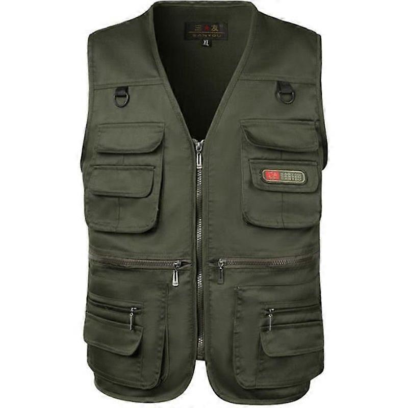 Men's Breathable Fishing Vest Plus Size Multi-Pockets - Beige