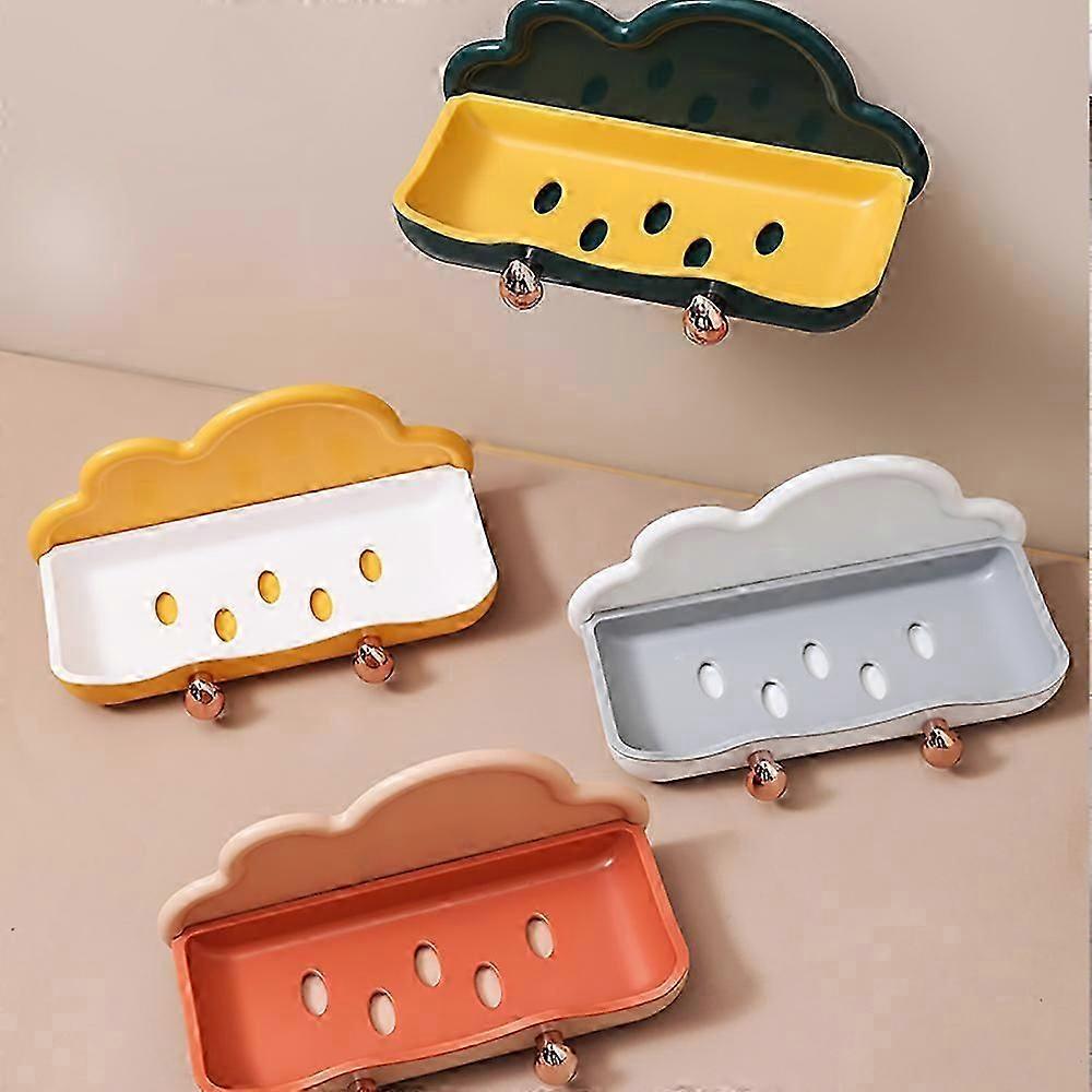 Set of 4pcs Soap Dish with Drain Self Adhesive Wall Mounted Soap Tray