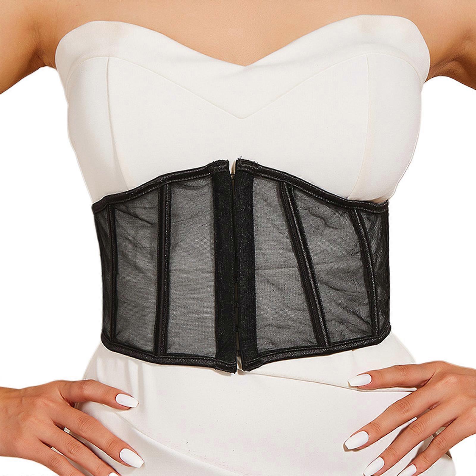 Løft op Kvindelig Talje Korset Helfarve Blonder Mesh Bredt bælte Gotisk Blonder Kvinder Slankende Linning Elastiske korsetter Sort L