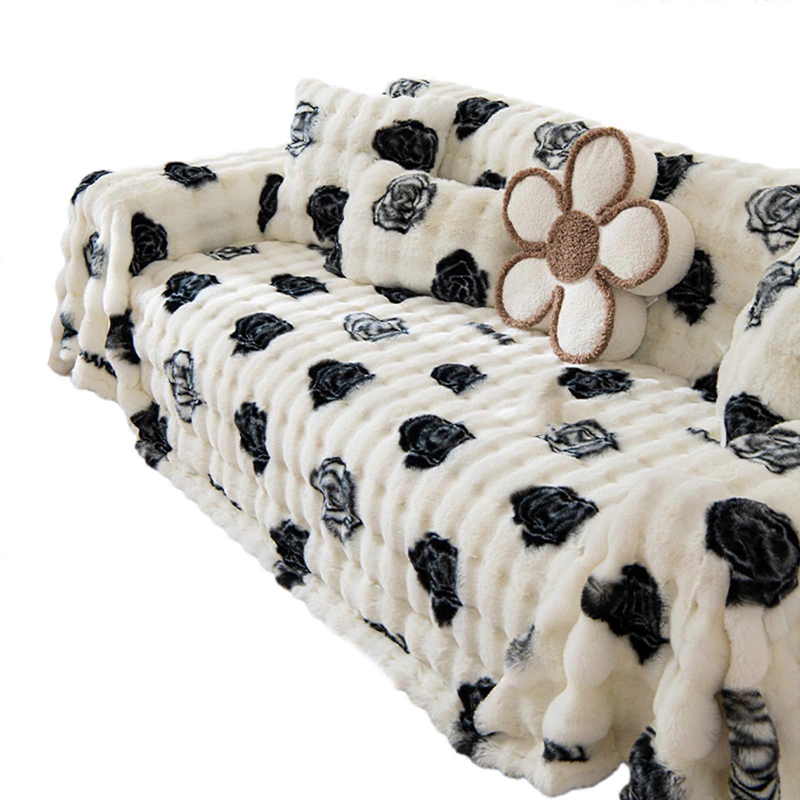 Thicken Rabbit Plush Sofa Cushion Winter Warm Sofas Mat Towel Anti-slip Universal Couch Covers Soft Sofa Blanket Rose