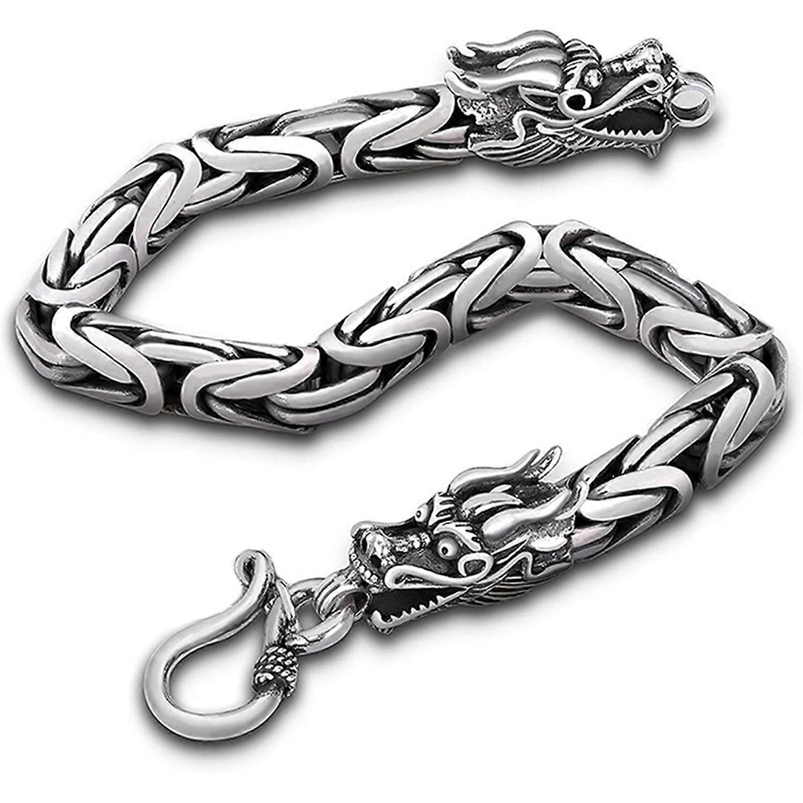 Chic Dragons Bone Bracelet  Adjustable String Hand Chain Handcrafted Double Dragon Head Wrist Chain Accessory for Men