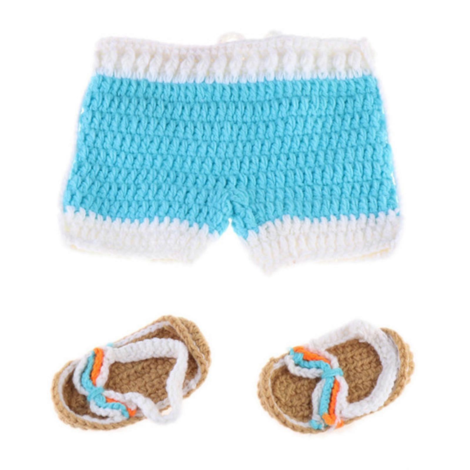 Newborn Baby Girl Boy Photo Props for Summer Outdoor Beach Knitted Short Pants with Shoes Colorful Swimming Trunks  blue