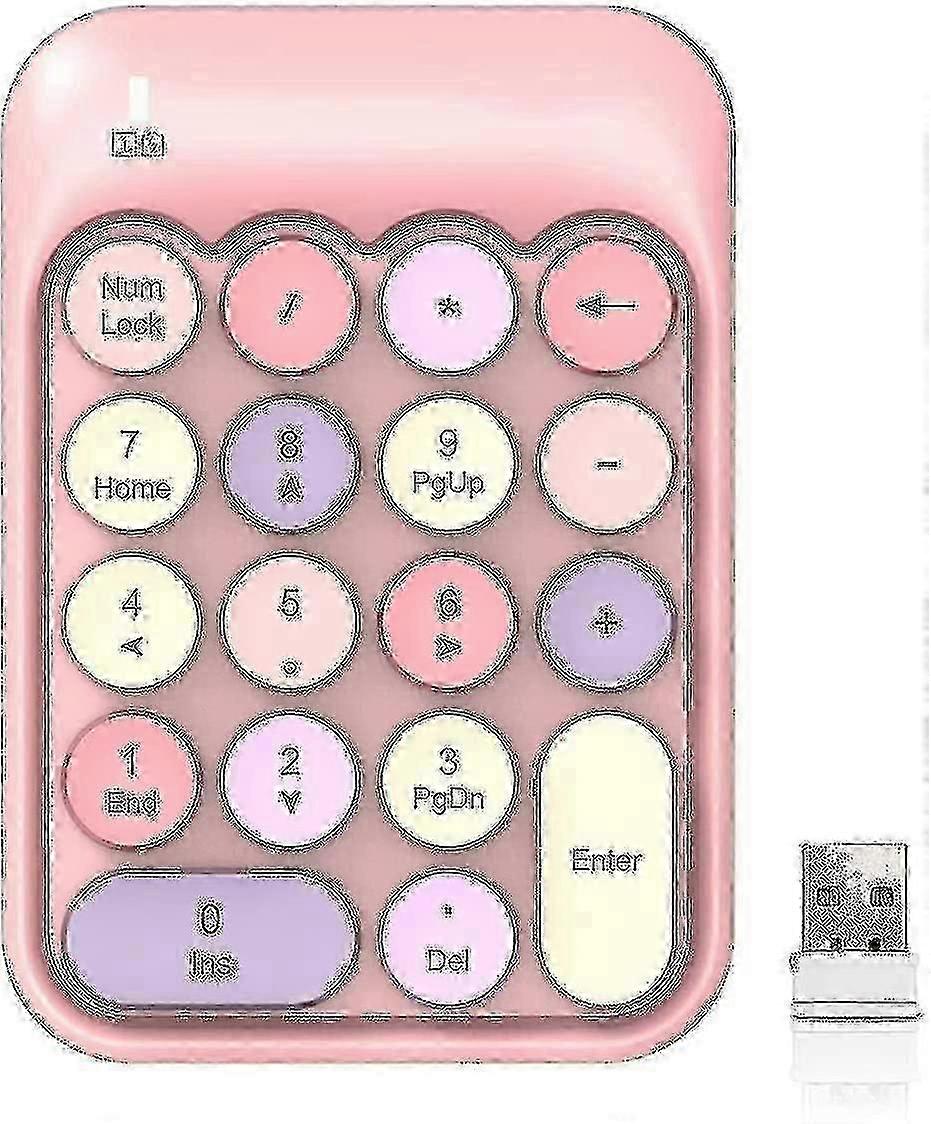 2.4ghz Wireless Numeric Keypad, 18 Keys Retro Typewriter Round Key Silent Portable Number Pad For Date Entry For Laptop Pc Desktoppink