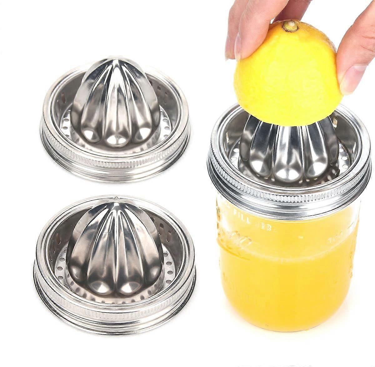 Mason Jar Stainless Steel Juicer Lid 2-Piece Set For Wide Mouth Jars Citrus Reamer And Lemon Juicer