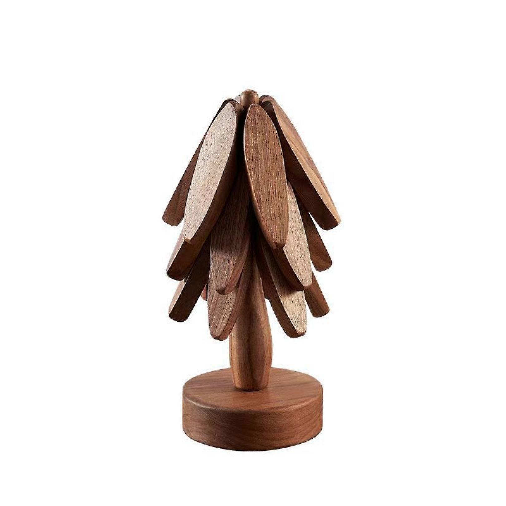 Wooden Trivets for Hot Dishes Set, Tree Shape Foldable Natural Wooden Trivets for Teapots and Hot Pots (C, 3 Trivets & Stand)