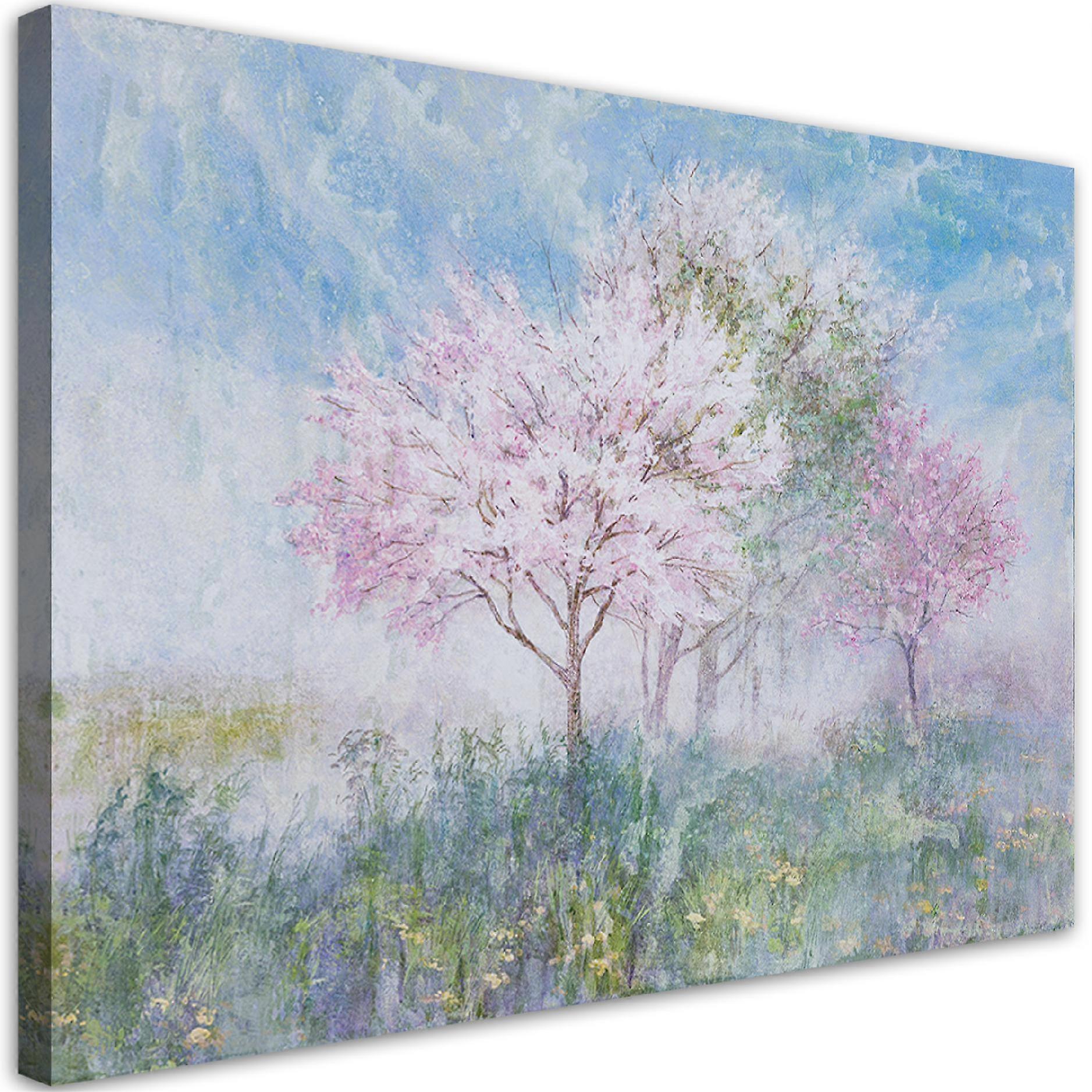 Leinwandbild, Blühender Baum auf einer Wiese - 60x40