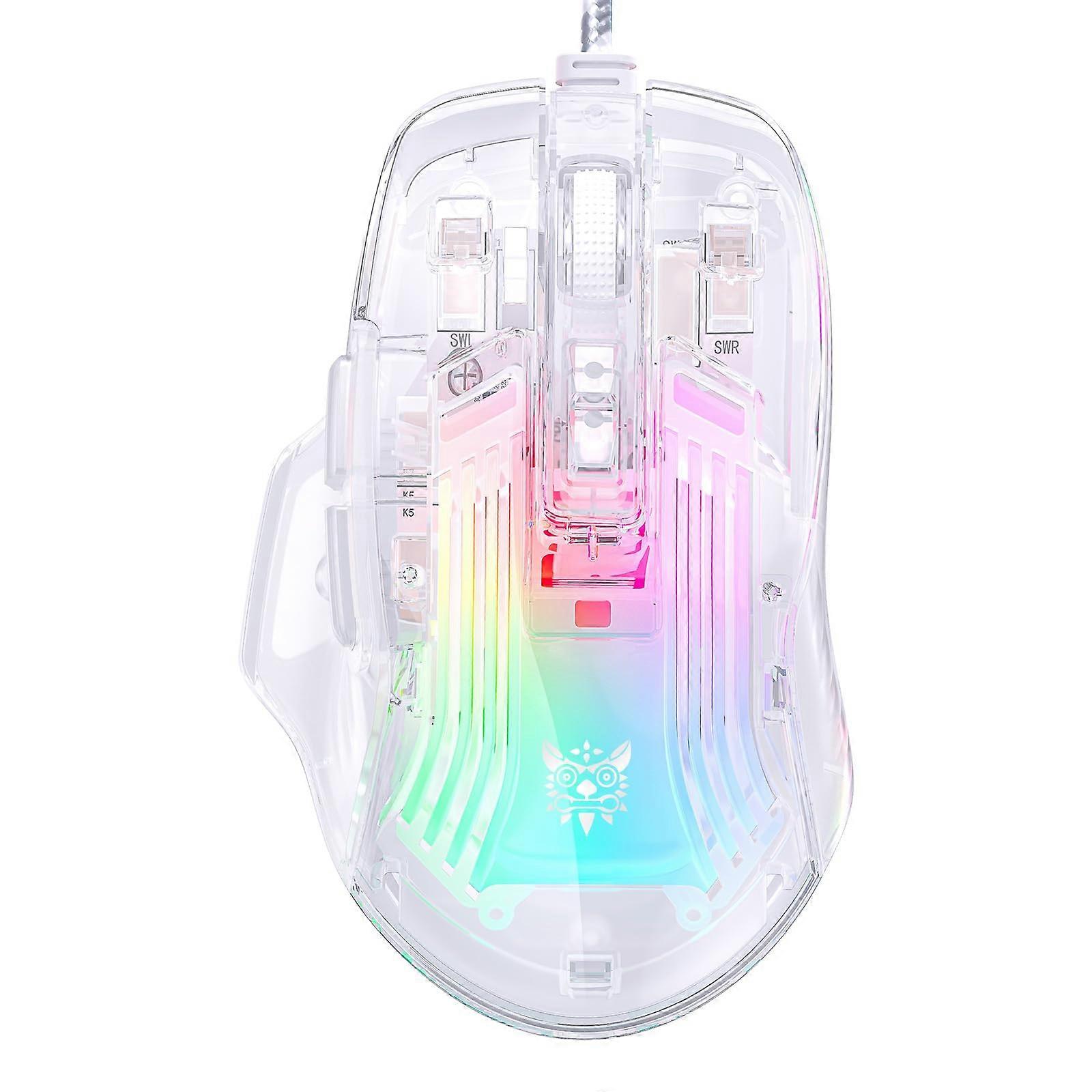 Wired Gaming Mouse with Transparent Crystal Shell, Custom RGB Lighting, Adjustable DPI Up to 12800, Ergonomic USB Optical Mice for PC, Laptop, Mac
